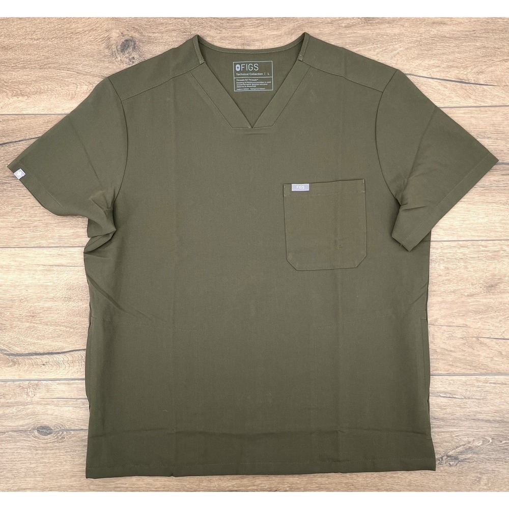FIGS Chisec Scrub Top Size Large Olive Green Technical Collection Medical V Neck